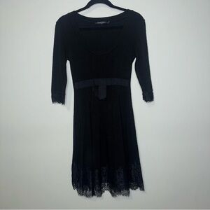 Rinascimento Black Long Sleeve Dress with Lace Hem